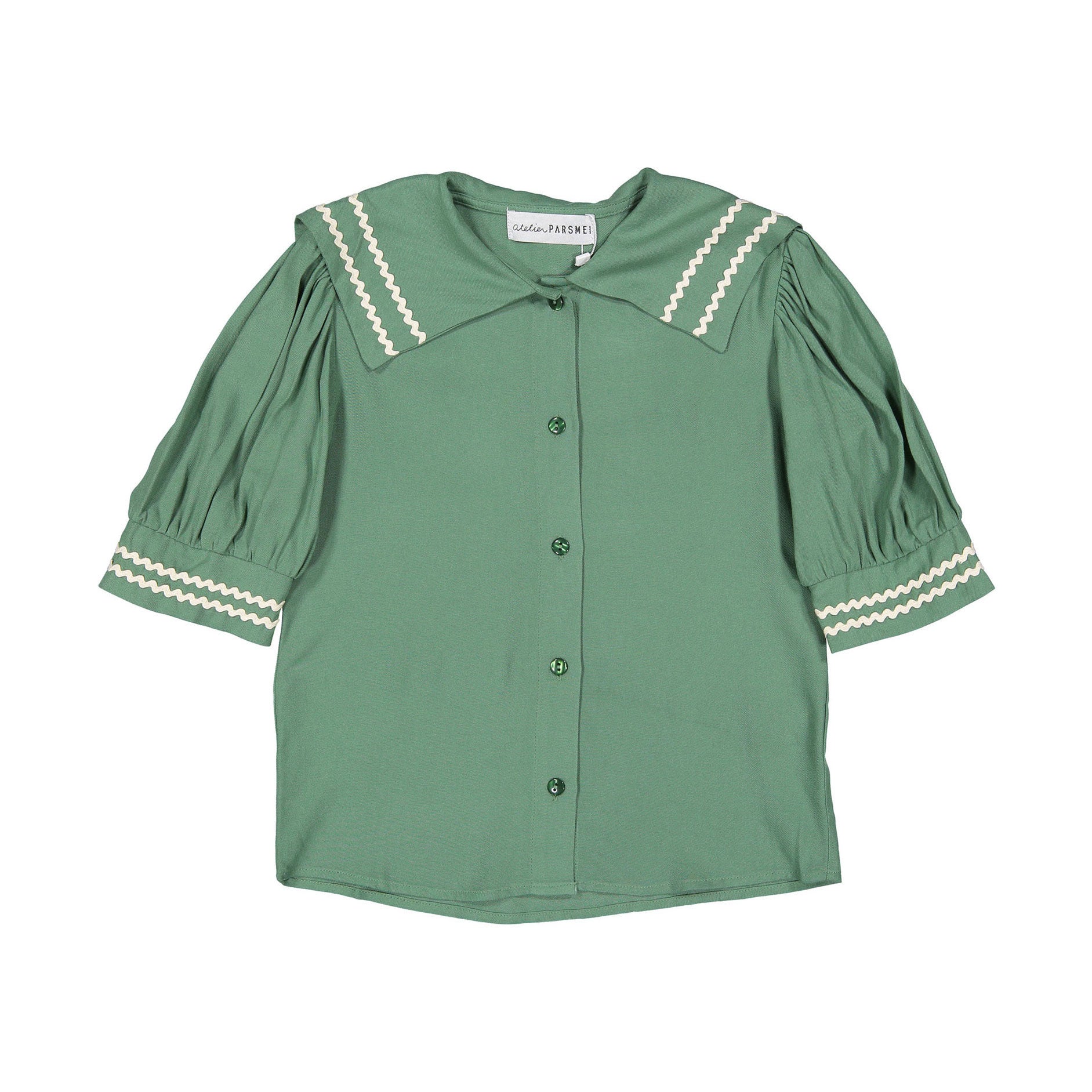 Atelier Parsmei Basil Green Ric Rac Detailed Blouse Ladida