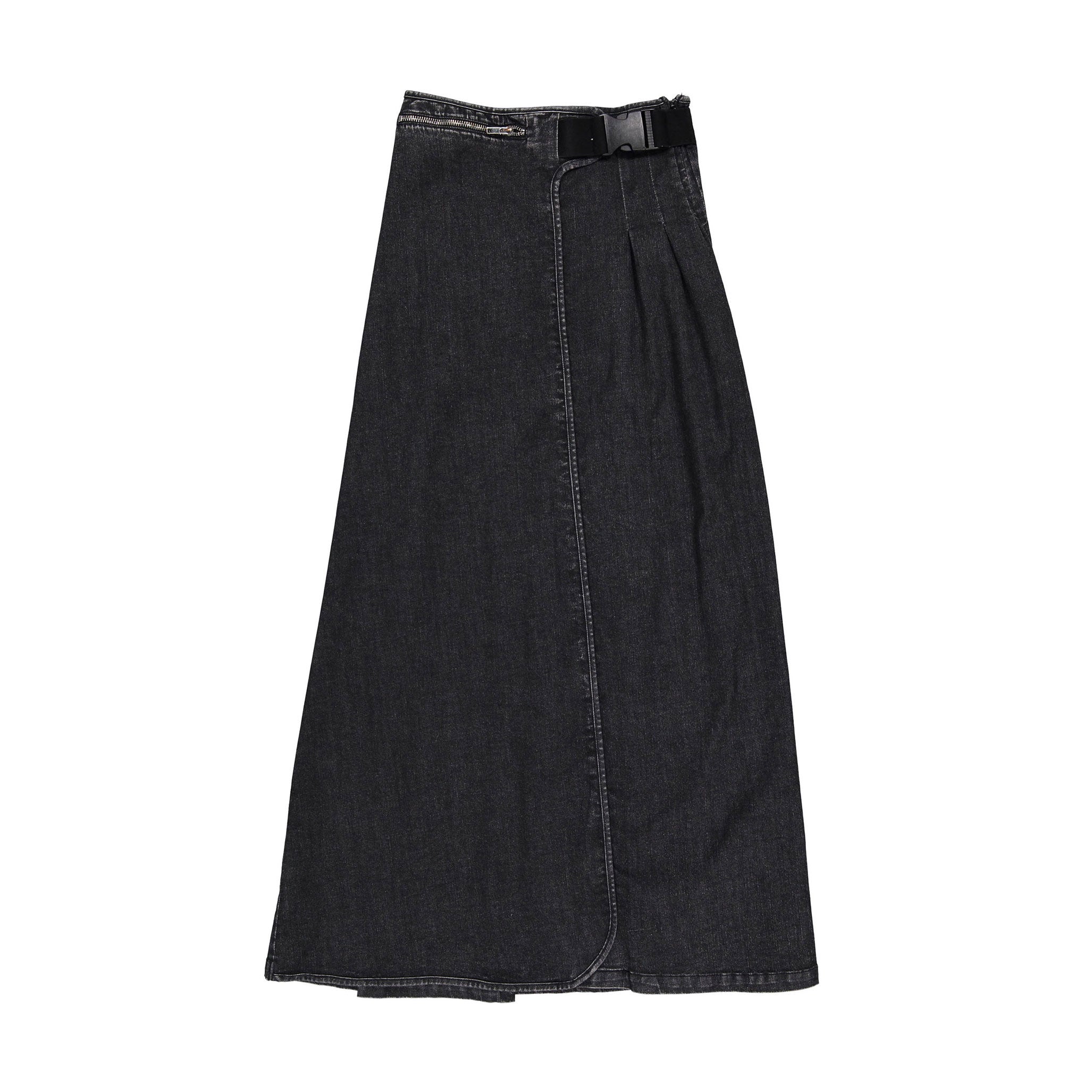 Elements Black Denim Maxi Buckle Pleat Skirt – Ladida