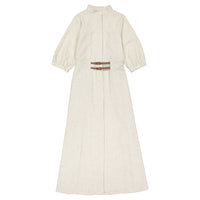 Ava and Lu Beige Linen Belted Dress
