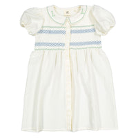 L by Ladida White Smocked Puff Sleeve Dress