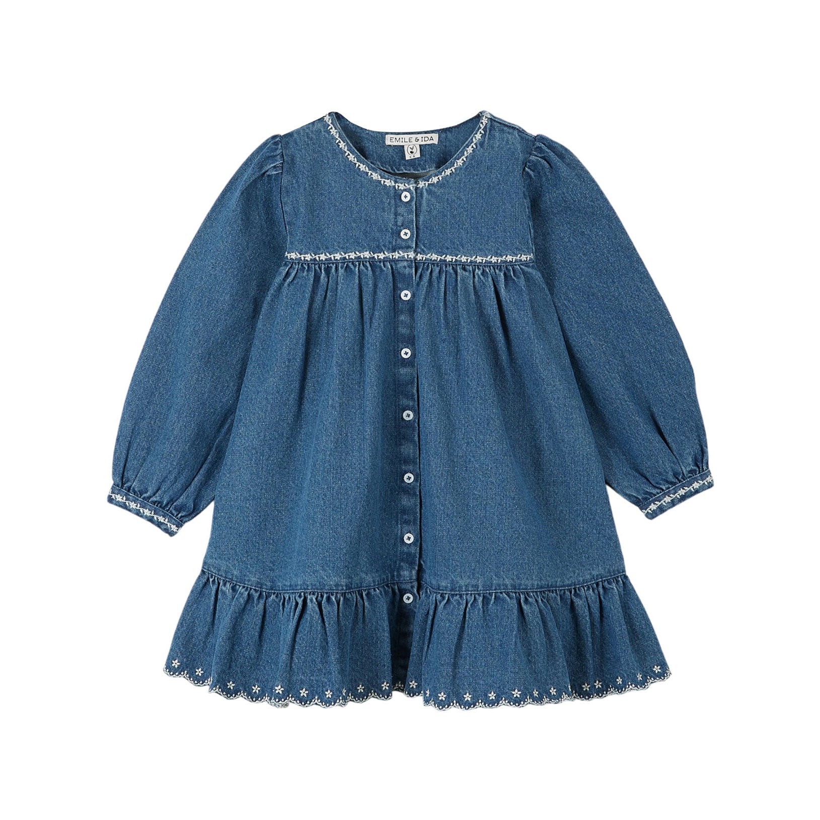 emile et ida denim dress Rmbroidered – Ladida Neck:14.5 eoy 2025 140cm MADE IN INDIA100% Sky Blue Quinceanera Dresses