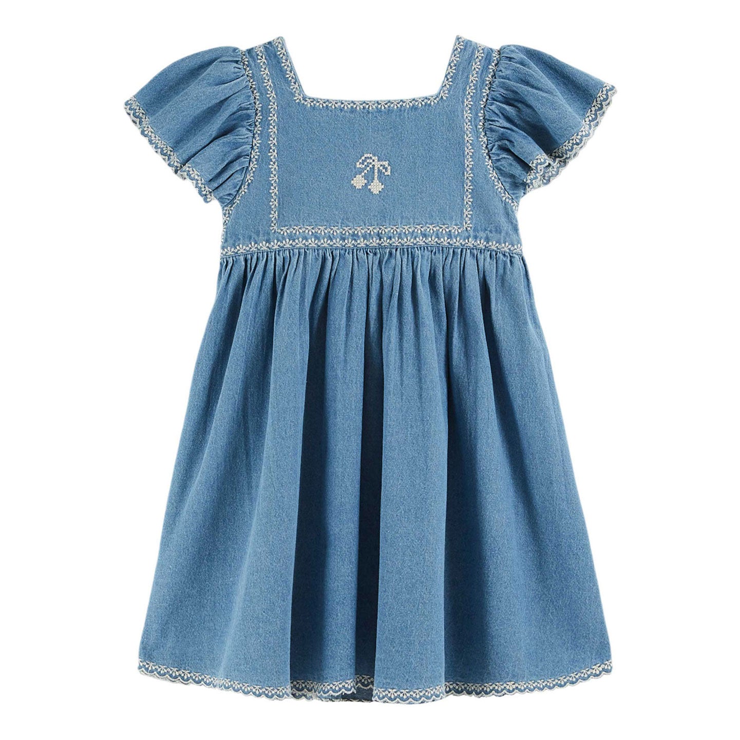 emile et ida denim dress EMILE ET IDA SS26 Chambray Smocked Embroidered Dress 12m / Chambray