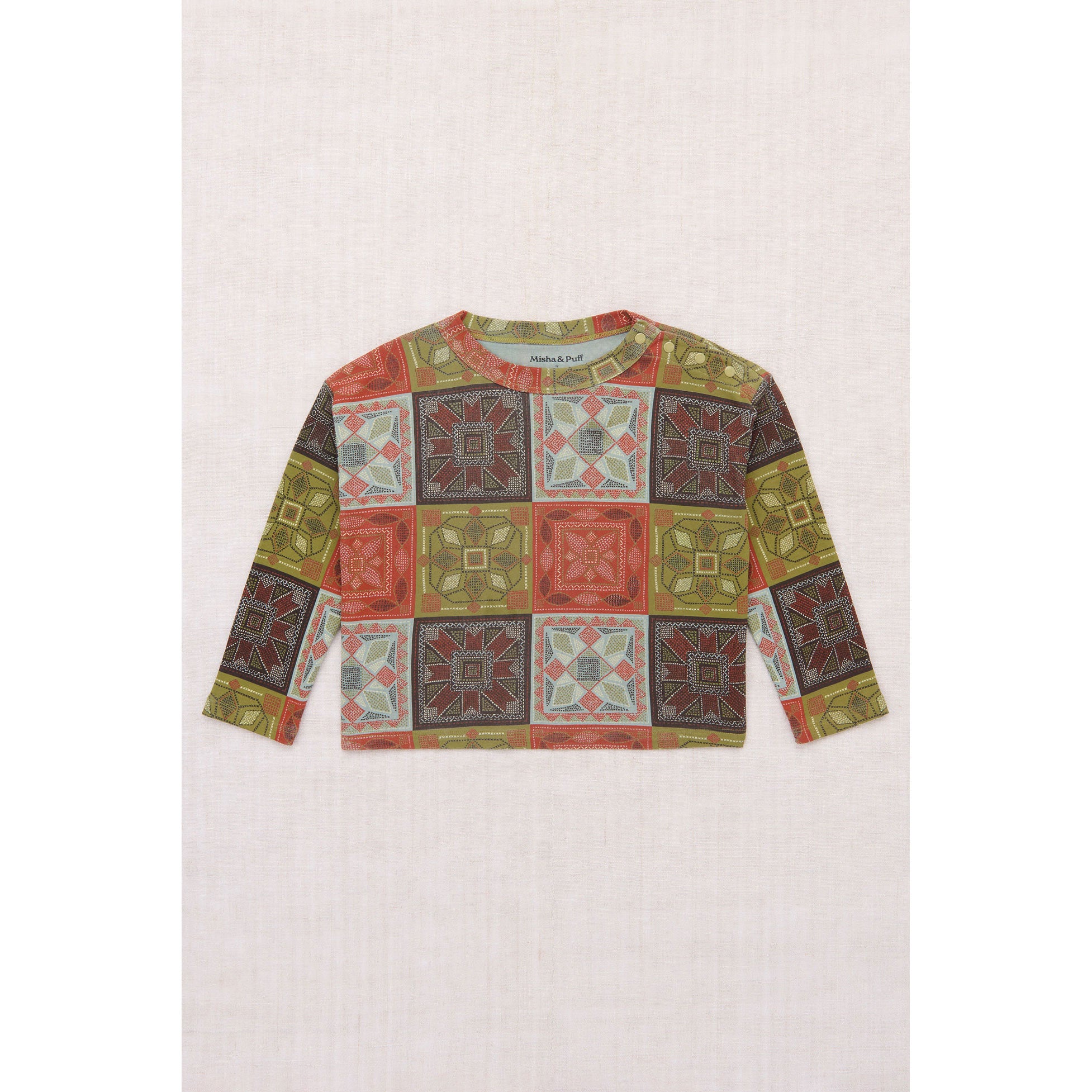 Misha and Puff Chili Spice Cross Stitch Long Sleeve Boxy Top