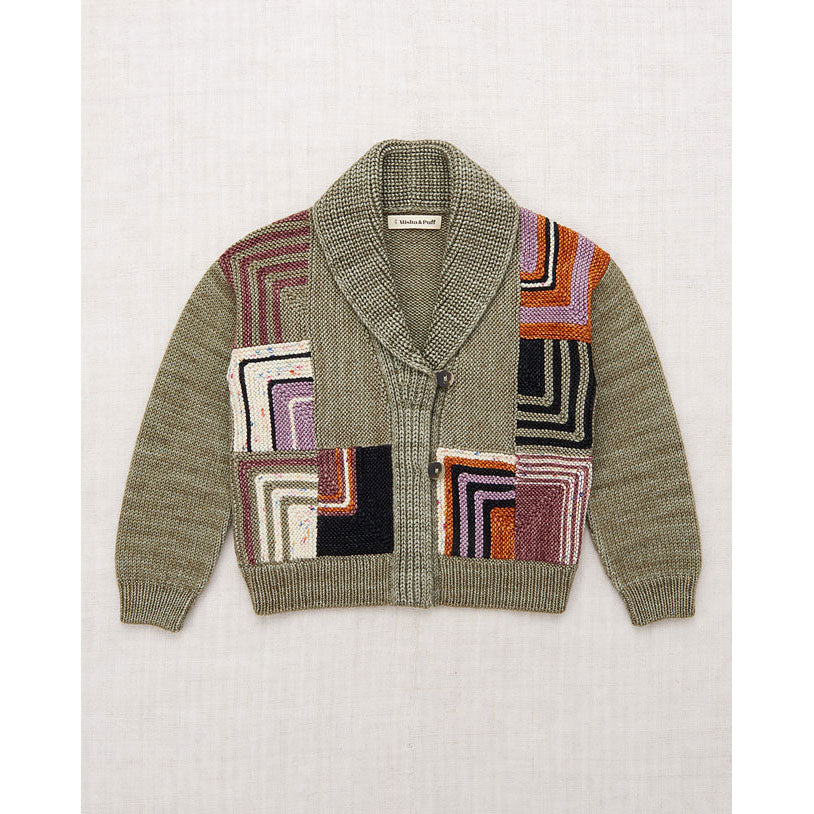 Misha and Puff Seal Gray Patchwork Shawl Collar Cardigan