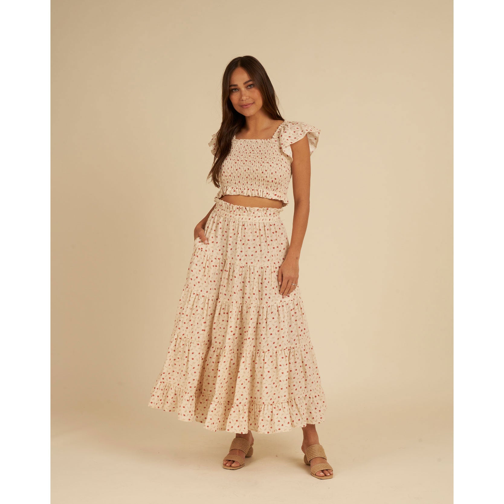 Rylee + Cru Womens Tiered Midi Skirt - Red Plaid