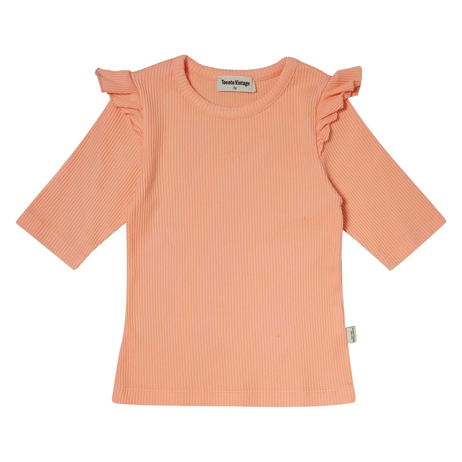 tocoto vintage ribbed dress Kids Tocoto Vintage Dress with Ribbed Top - Salmon