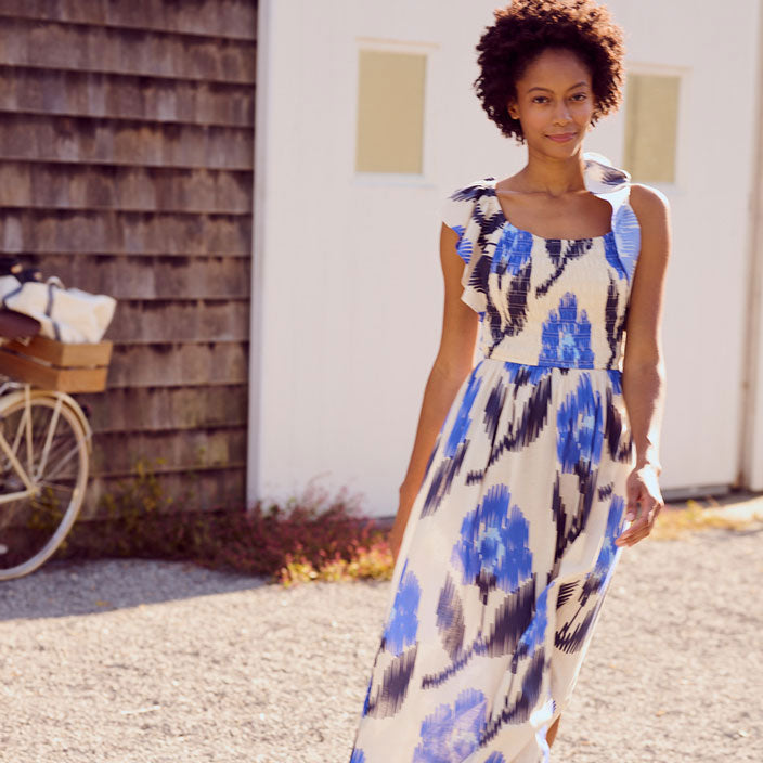 Pink Chicken Blue Ikat Womens Alessandria Dress Ladida Pink Chicken Blue Ikat Womens Alessandria Dress Ladida
