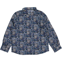 IKKS Indigo Tiger Flower Print Button Down