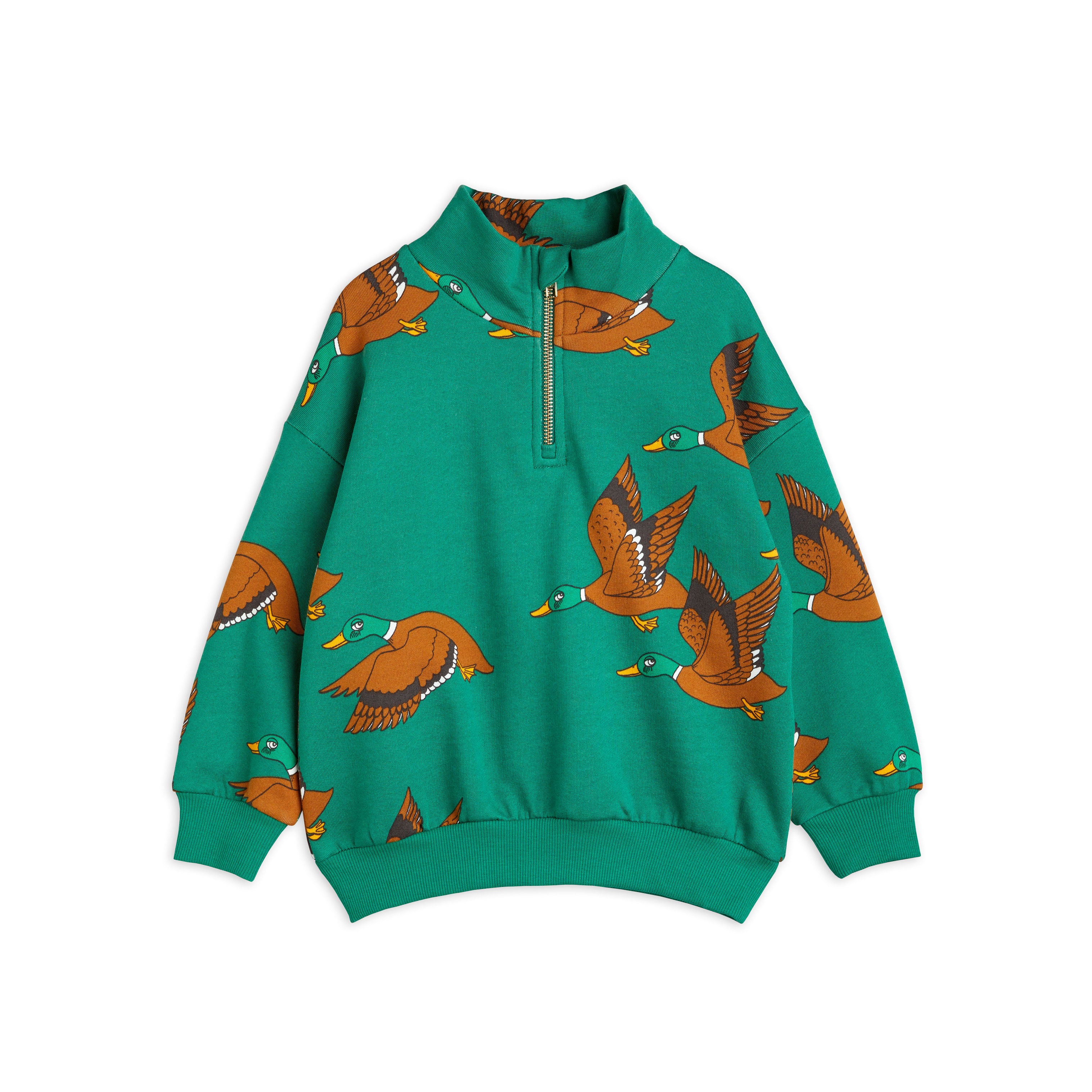 mini rodini duck dress Mini Rodini Green Ducks Aop Halfzip Sweatshirt – Ladida