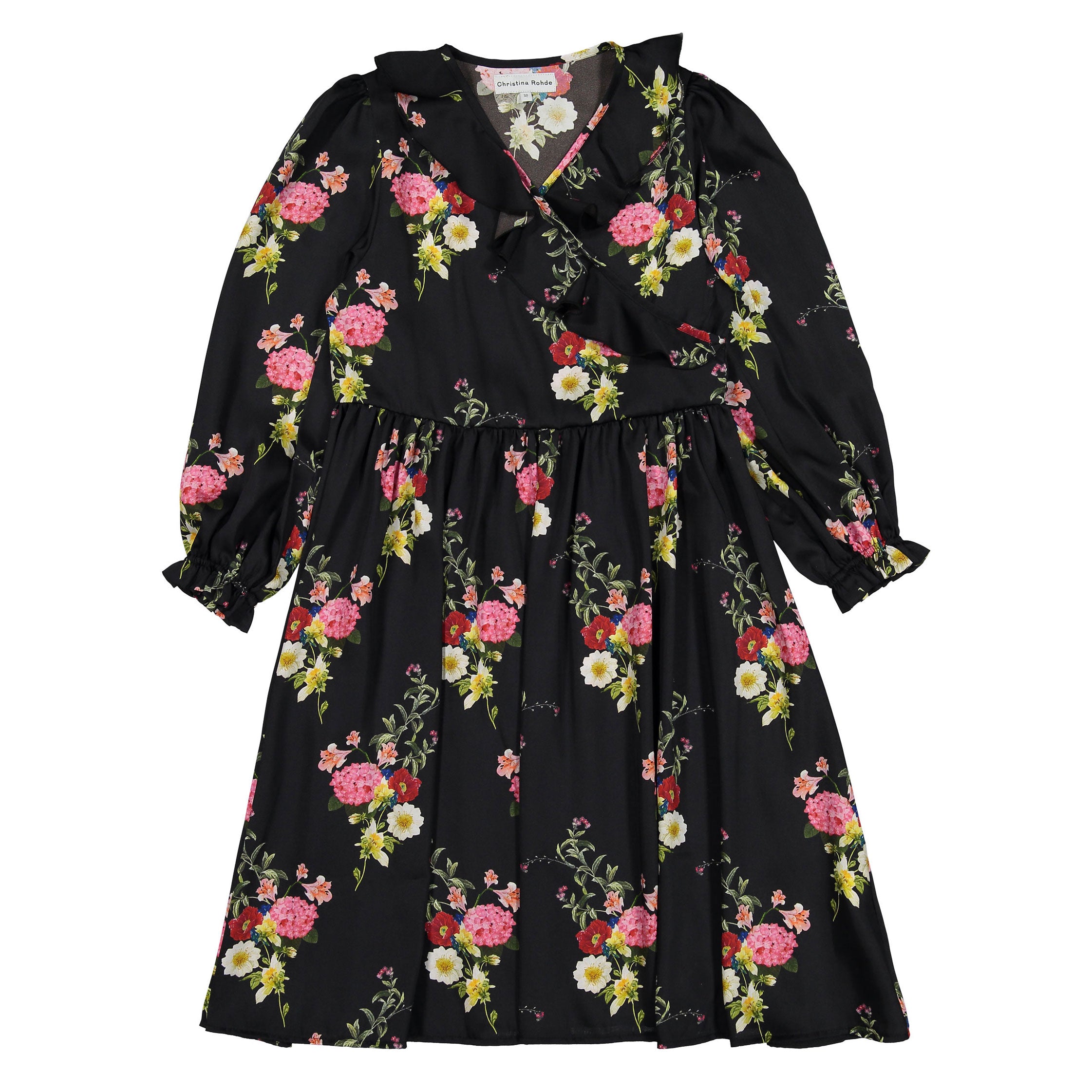 Christina Rohde Black Floral V-Neck Dress – Ladida Christina Rohde Black Floral V-Neck Dress – Ladida