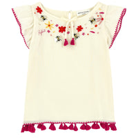 Sonia Rykiel Vanilla Ruffle Sleeve Embroidered Blouse
