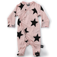 NUNUNU Powder Pink Star Footed Wrap Overalls