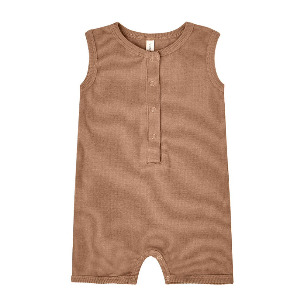 Quincy Mae Ribbed Henley Romper - Clay Quincy Mae Ribbed Henley Romper - Clay