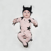 NUNUNU Powder Pink Star Footed Wrap Overalls