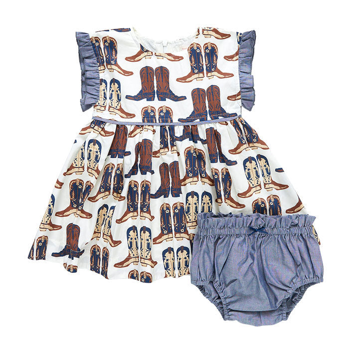 Pink Chicken Baby Nell Dress Set - Cowboy Boots  Ladida