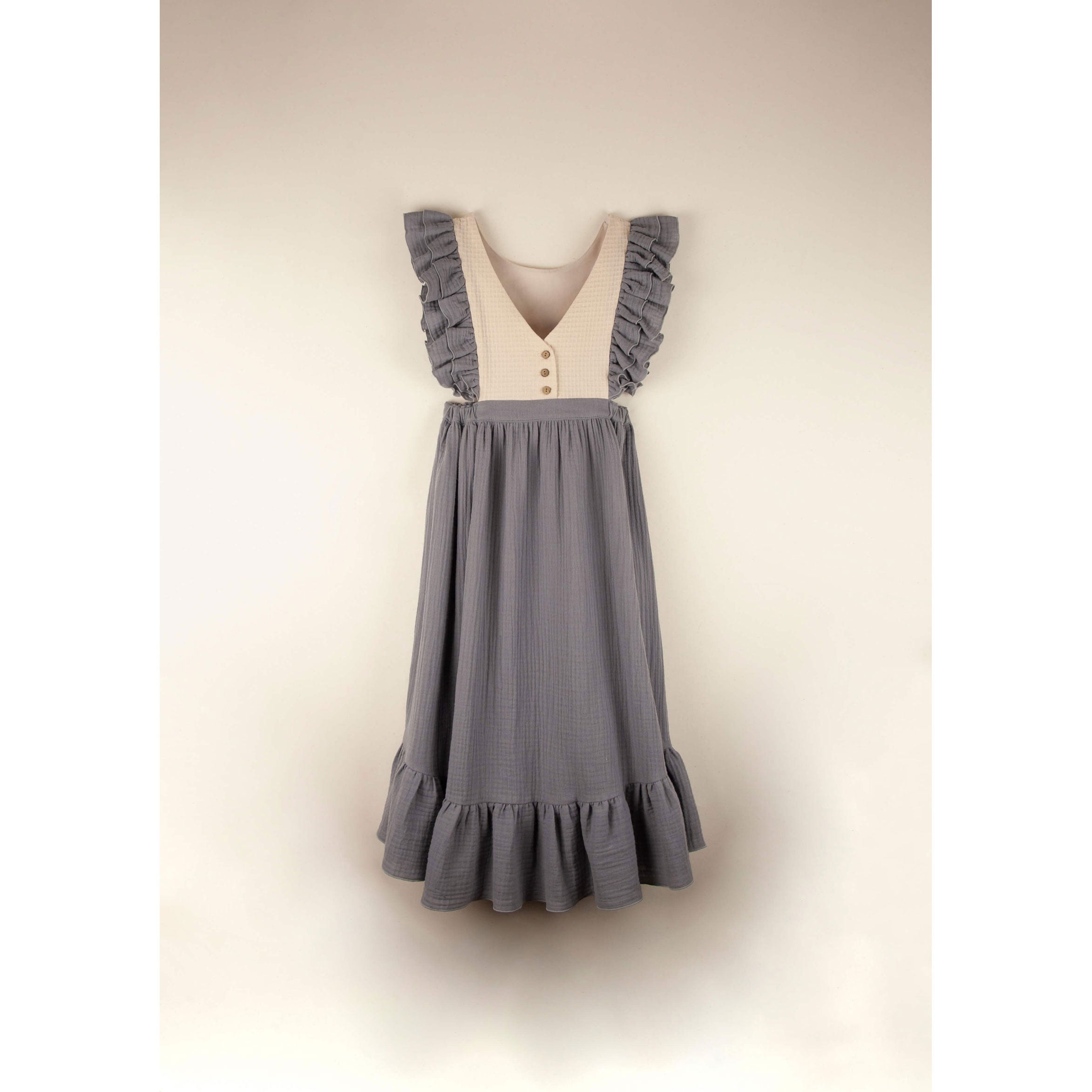 Popelin Greyish-Blue Embroidered Bib Dress Ladida Popelin Greyish-Blue Embroidered Bib Dress Ladida