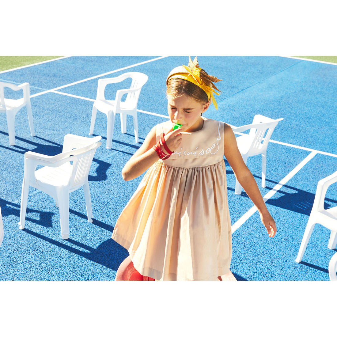 Mimisol Beige Embroidered Cotton Dress