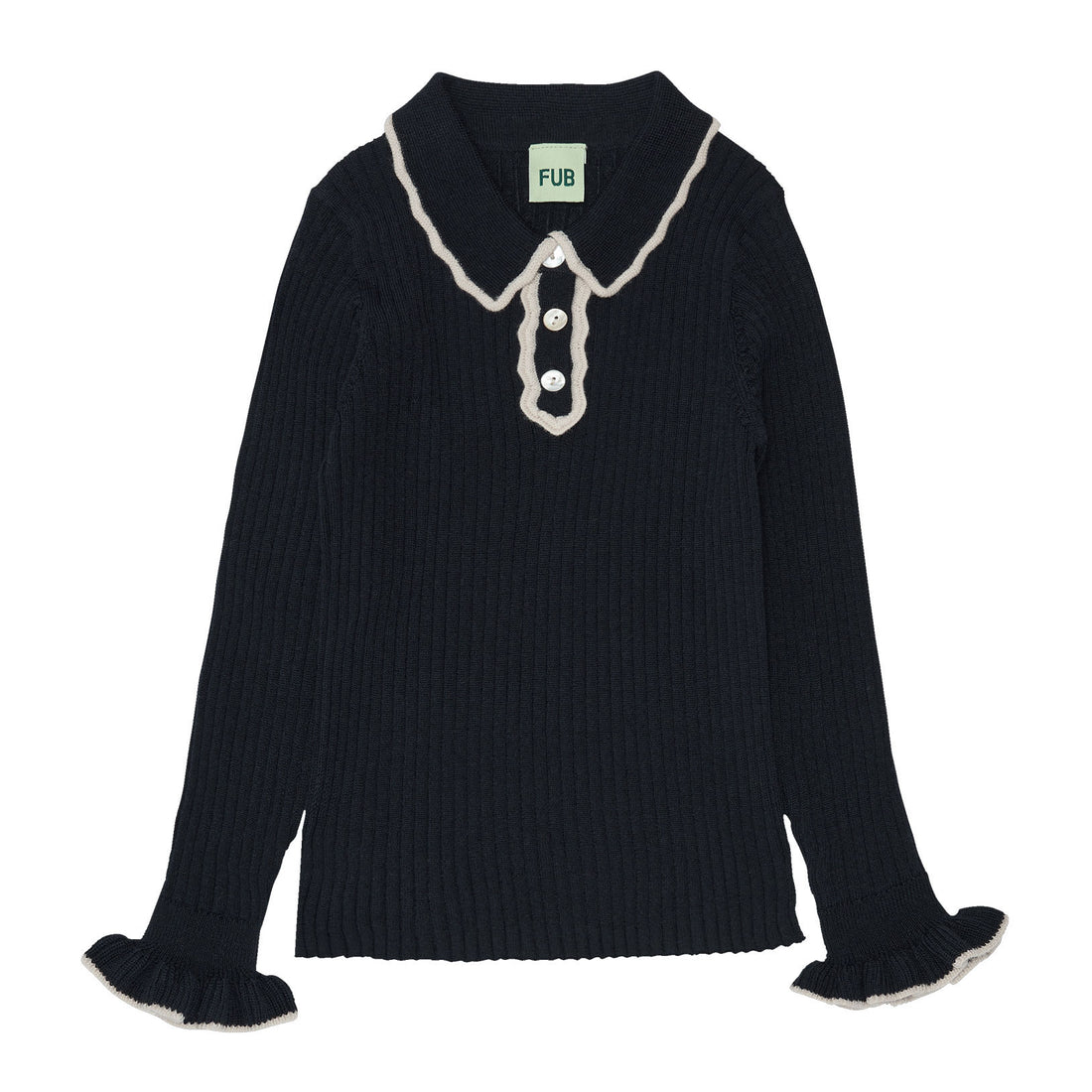 FUB Dark Navy Rib Polo Sweater