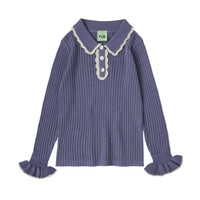 FUB Dusty Violet Rib Collar Pullover