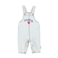 Piupiuchick Washed Light Blue Denim "Peace" Print Baby Dungarees