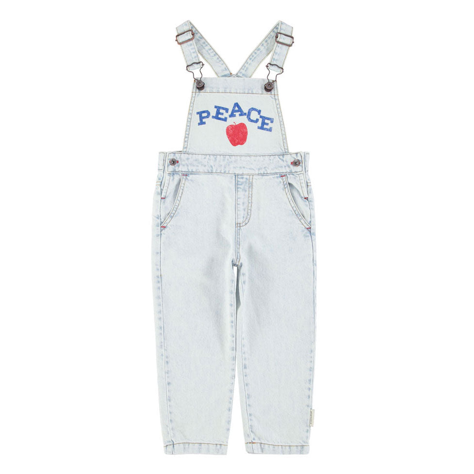 Piupiuchick Washed Light Blue Denim "Peace" Print Dungarees