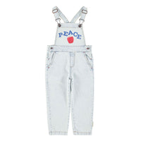 Piupiuchick Washed Light Blue Denim "Peace" Print Dungarees