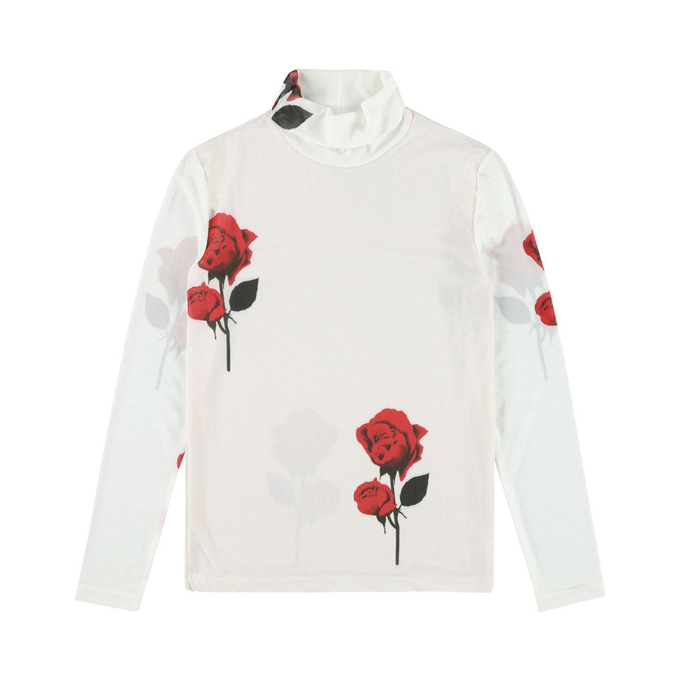 Caroline Bosmans Red Rose Mesh Turtleneck