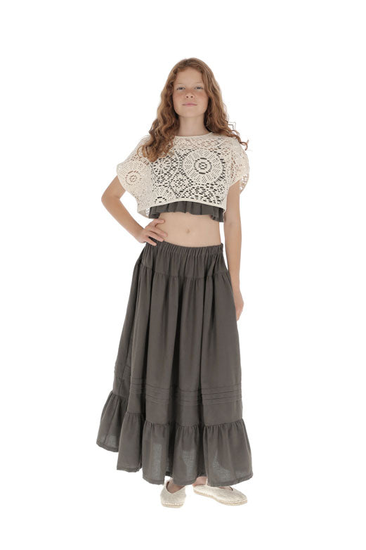 Belle Chiara Cotton Volcanic Earth Long Ruffle Skirt