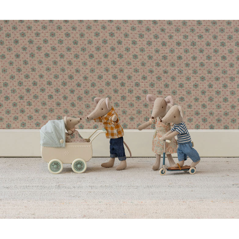 Maileg Pram With Baby Mouse - Mint