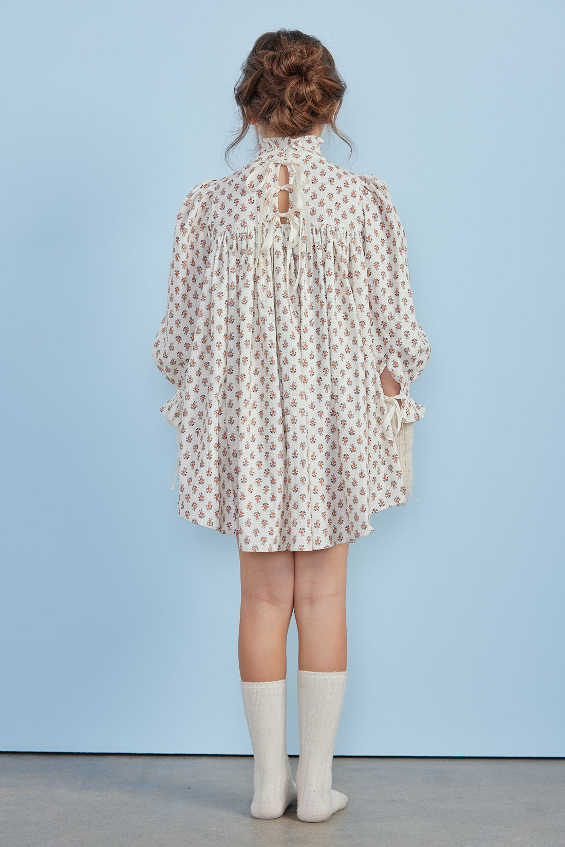 Petite Amalie Toffee Flower Cord  Tiered Babydoll Dress
