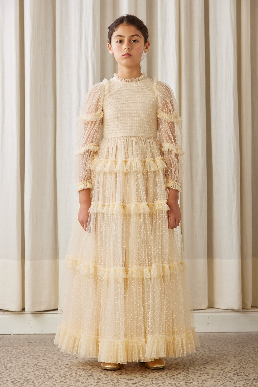 Petite Amalie Cream Tulle Pleated Frill Dress