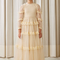 Petite Amalie Cream Tulle Pleated Frill Dress