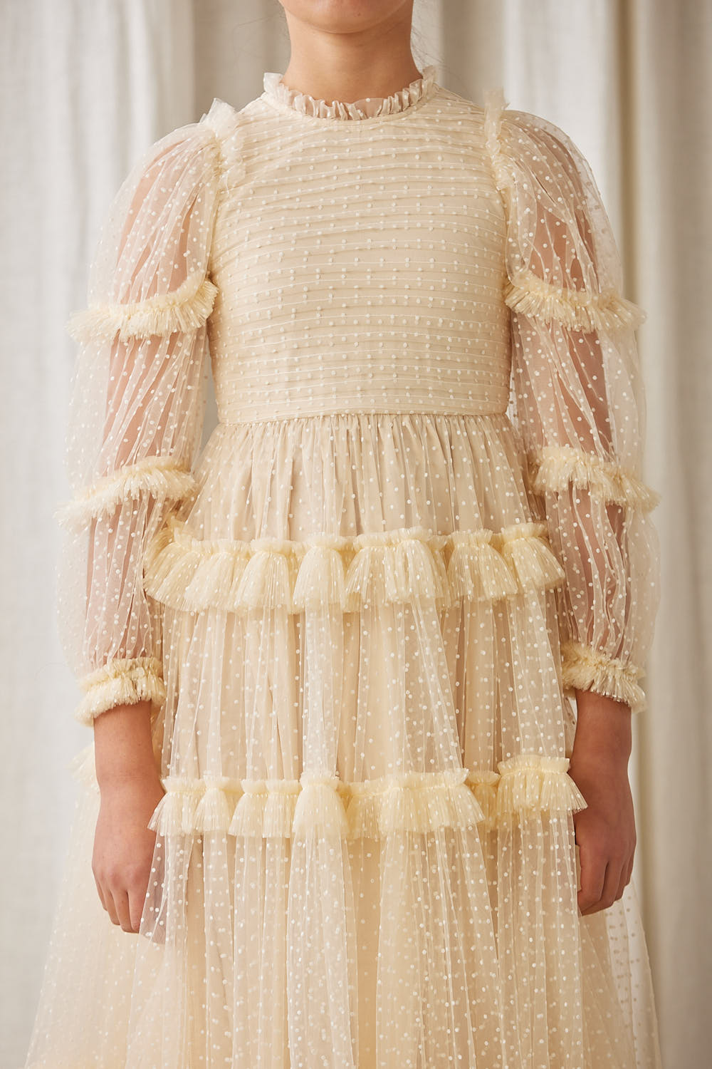 Petite Amalie Cream Tulle Pleated Frill Dress