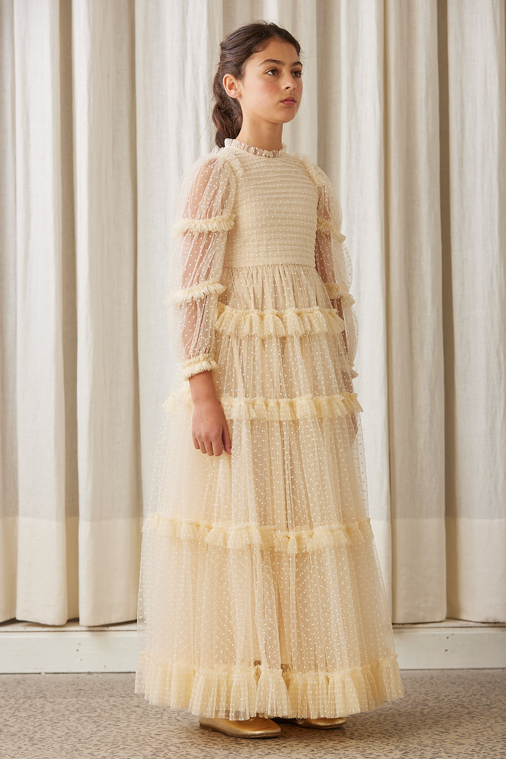 Petite Amalie Cream Tulle Pleated Frill Dress