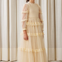 Petite Amalie Cream Tulle Pleated Frill Dress