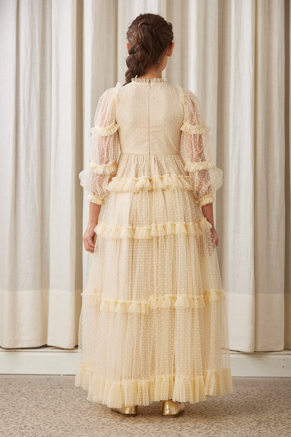 Petite Amalie Cream Tulle Pleated Frill Dress