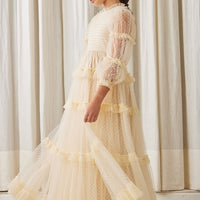Petite Amalie Cream Tulle Pleated Frill Dress