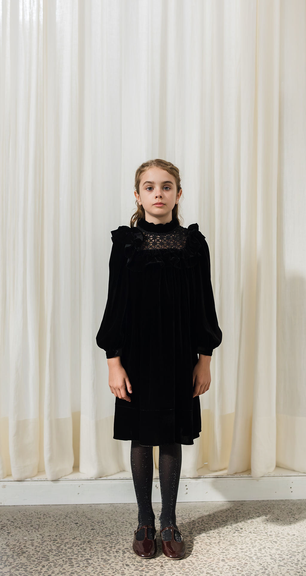 Petite Amalie Black Vintage Lace Velvet Dress