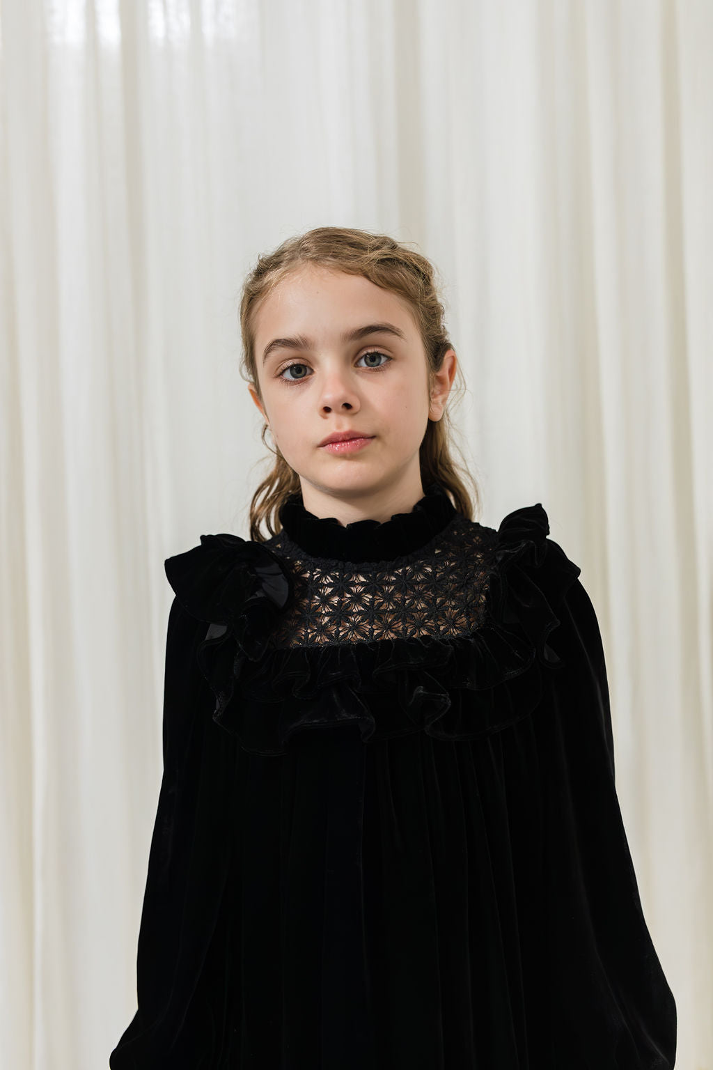 Petite Amalie Black Vintage Lace Velvet Dress
