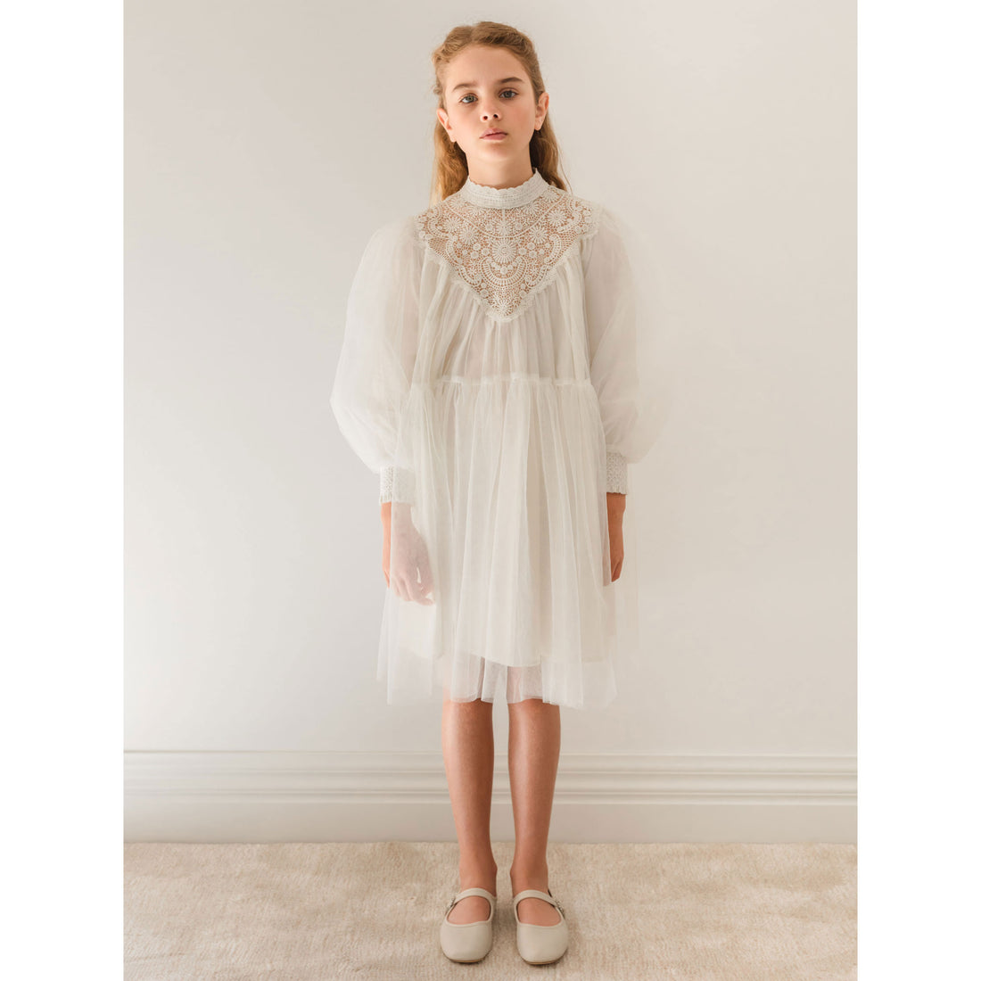 Petite Amalie Ivory Lace Applique Tulle Baydoll Dress Petite Amalie Ivory Lace Applique Tulle Baydoll Dress