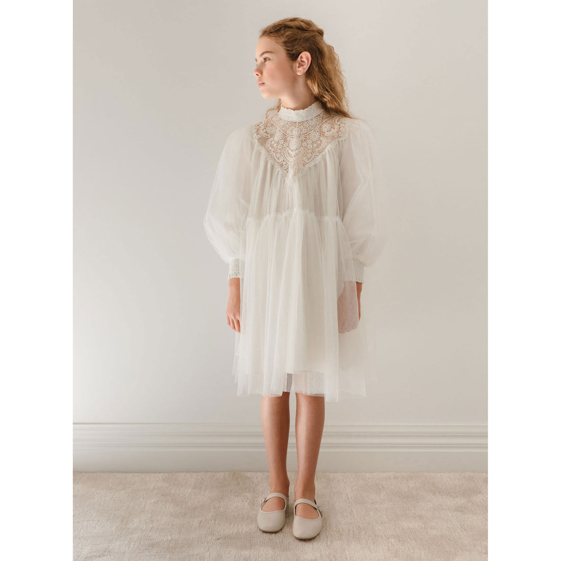 Petite Amalie  Ivory Lace Applique Tulle Baydoll Dress
