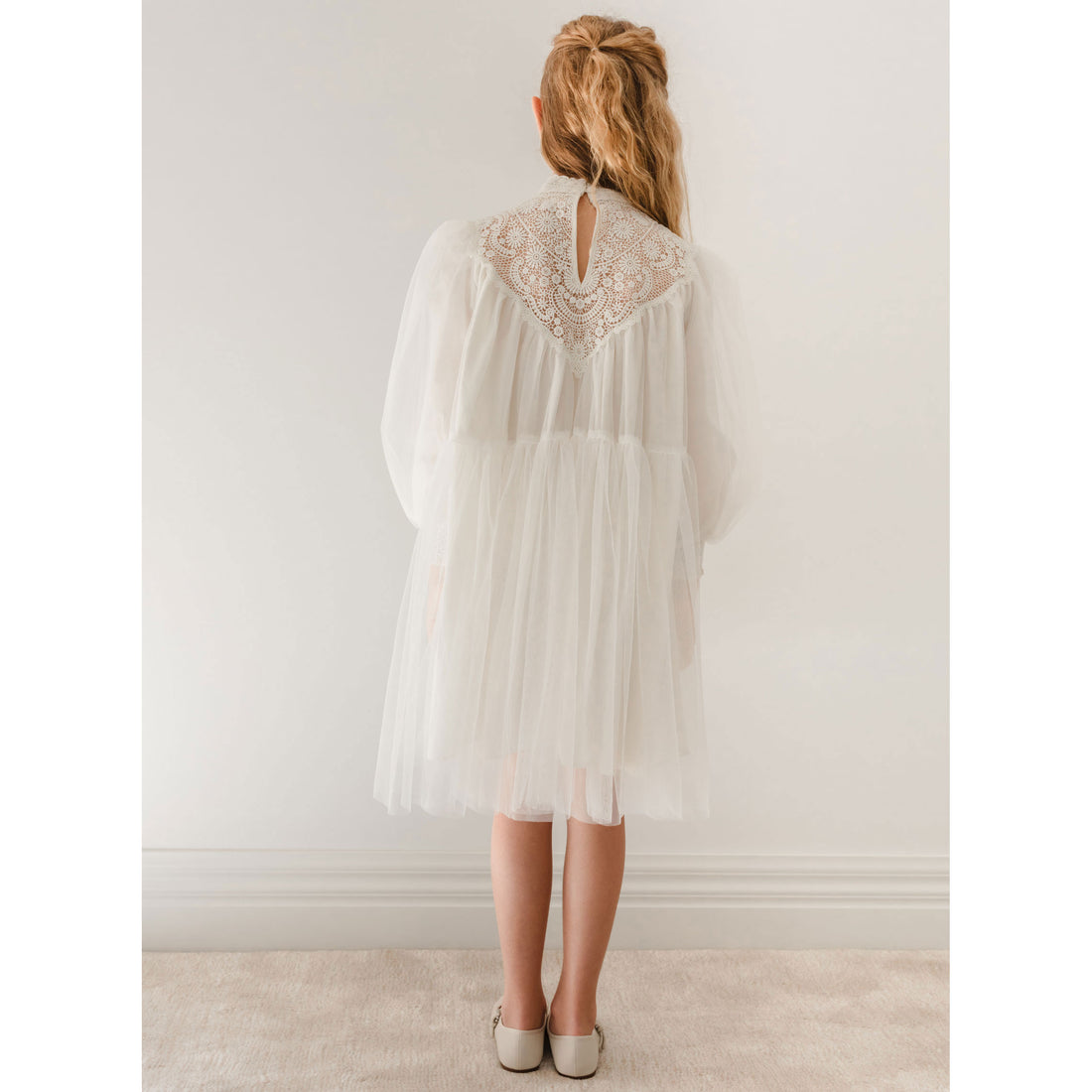 Petite Amalie Ivory Lace Applique Tulle Baydoll Dress