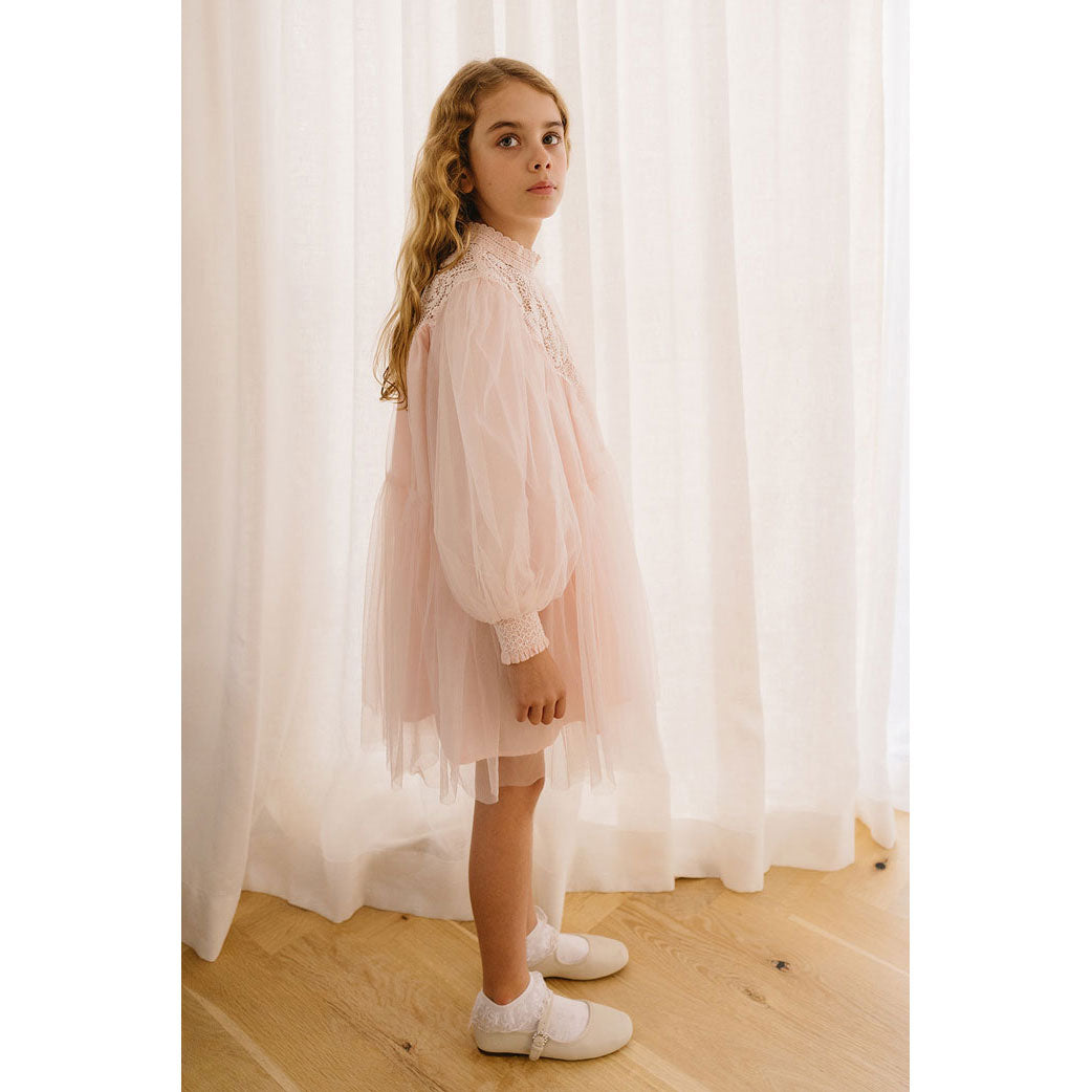 Petite Amalie  Shell Pink Lace Applique Tulle Baydoll Dress