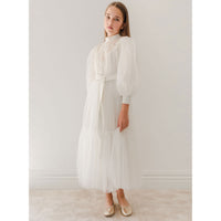 Petite Amalie  Ivory Midi Lace Applique Tulle Baydoll Dress