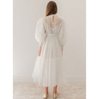 Petite Amalie  Ivory Midi Lace Applique Tulle Baydoll Dress