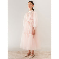 Petite Amalie  Shell Pink Midi Lace Applique Tulle Baydoll Dress