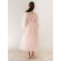 Petite Amalie  Shell Pink Midi Lace Applique Tulle Baydoll Dress