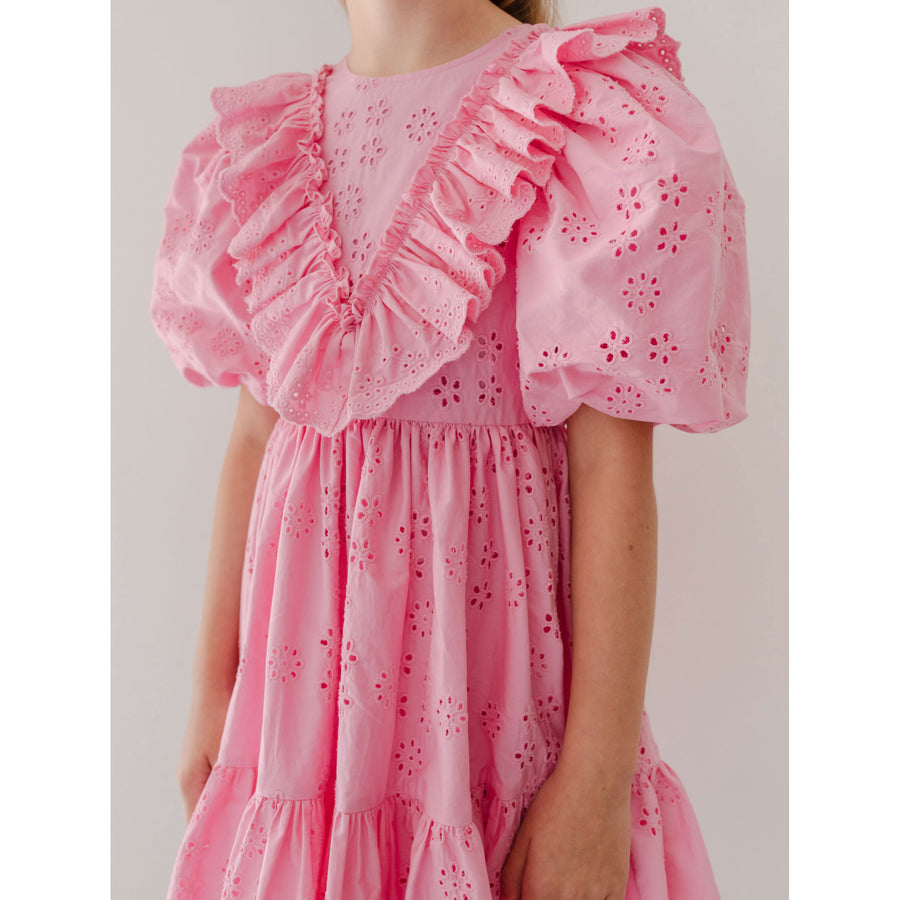 Petite Amalie  Fuchsia Eyelet Poplin Ruffle Dress
