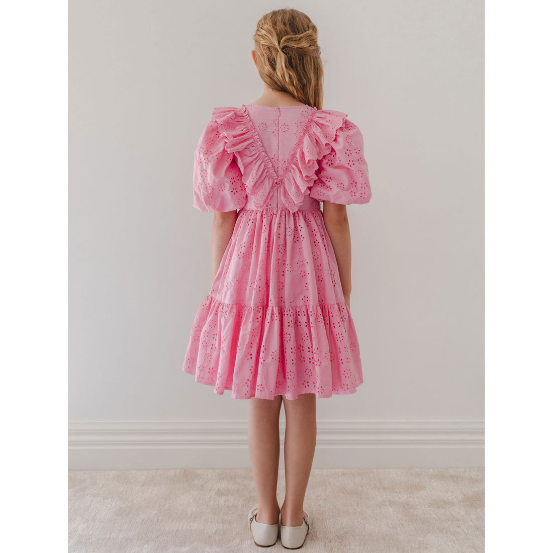 Petite Amalie  Fuchsia Eyelet Poplin Ruffle Dress