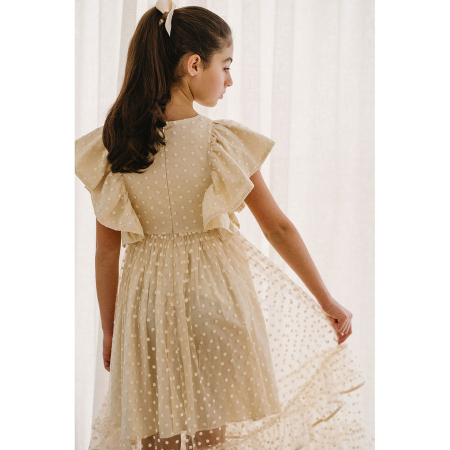 Petite Amalie  Ivory Embroiderd Flower Bud Tulle Dress